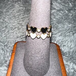 black and White heart and clear cz band rings sz 6 2 rings